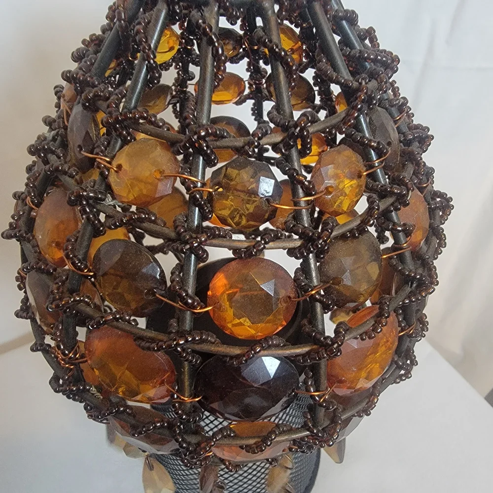 Vintage Beaded Table Lamp with Amber Accents